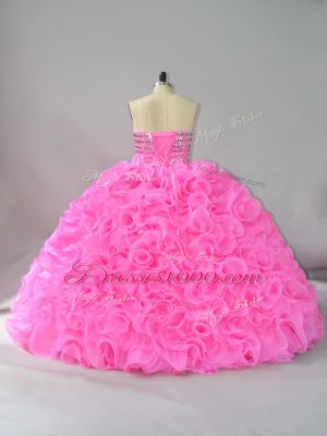 Hot Pink Sweetheart Neckline Beading and Ruffles Quinceanera Dress Sleeveless Lace Up