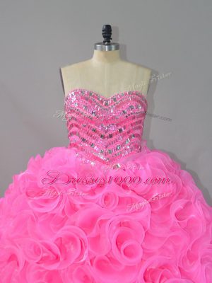 Hot Pink Sweetheart Neckline Beading and Ruffles Quinceanera Dress Sleeveless Lace Up