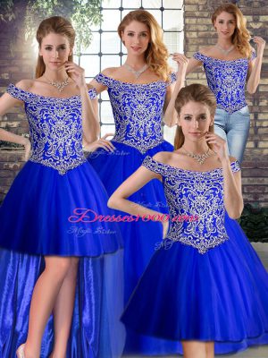 Enchanting Royal Blue Sleeveless Brush Train Beading Sweet 16 Dresses