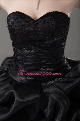 Popular Black Quince Ball Gowns Sweet 16 and Quinceanera with Embroidery and Pick Ups Sweetheart Sleeveless Brush Train Lace Up
