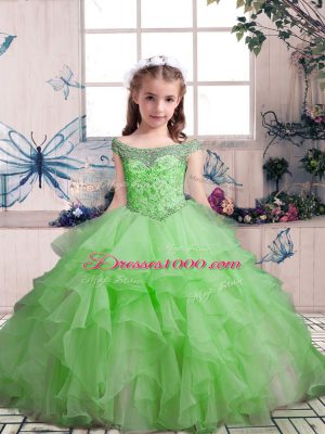 Perfect Sleeveless Organza Floor Length Lace Up Little Girls Pageant Dress in with Beading and Ruffles
