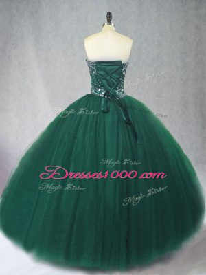 Floor Length Dark Green Vestidos de Quinceanera Tulle Sleeveless Beading