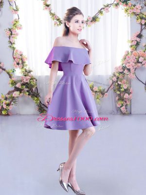Excellent Lavender Dama Dress for Quinceanera Wedding Party with Ruching Off The Shoulder Short Sleeves Zipper