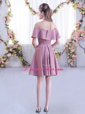 Excellent Lavender Dama Dress for Quinceanera Wedding Party with Ruching Off The Shoulder Short Sleeves Zipper