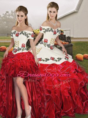 Beautiful Sleeveless Embroidery and Ruffles Lace Up Quinceanera Gown