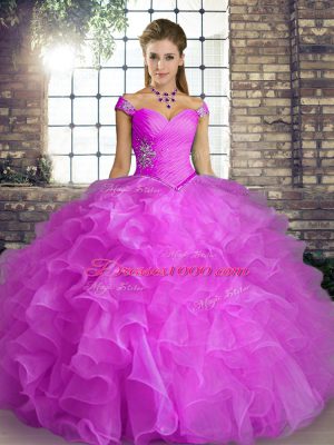 New Style Beading and Ruffles Quinceanera Dresses Lilac Lace Up Sleeveless Floor Length