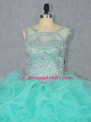 Spectacular Sleeveless Organza Floor Length Lace Up Sweet 16 Dress in Aqua Blue with Beading