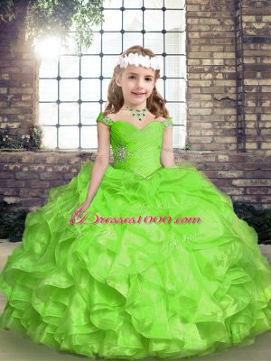 Beading and Ruffles and Ruching Kids Formal Wear Lace Up Sleeveless Floor Length