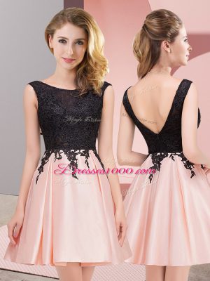 High Class Pink Scoop Neckline Lace Bridesmaid Dresses Sleeveless Zipper
