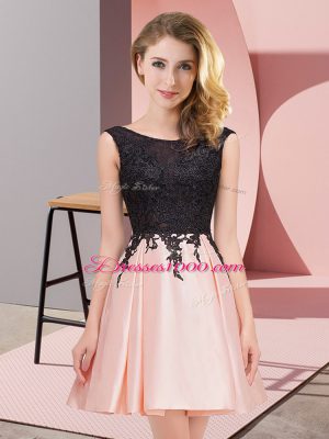 High Class Pink Scoop Neckline Lace Bridesmaid Dresses Sleeveless Zipper