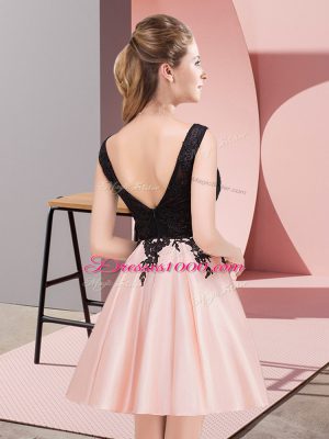 High Class Pink Scoop Neckline Lace Bridesmaid Dresses Sleeveless Zipper