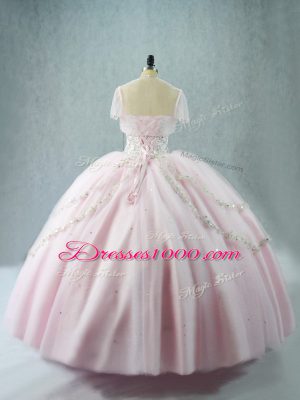 Pink Lace Up Sweetheart Beading Quinceanera Dresses Tulle Sleeveless