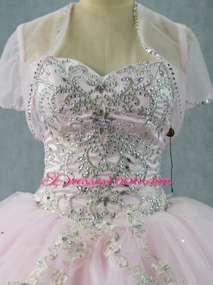 Pink Lace Up Sweetheart Beading Quinceanera Dresses Tulle Sleeveless