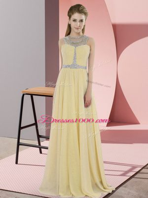 Customized Gold Sleeveless Chiffon Zipper Prom Gown for Prom and Party