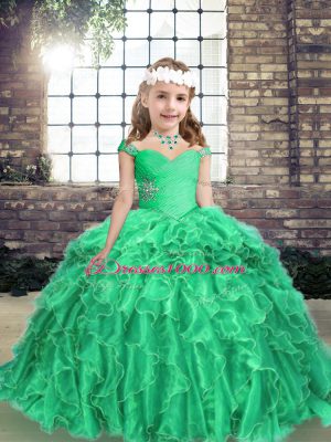 Lovely Turquoise Party Dress for Girls Prom and Party with Beading and Ruffles Straps Long Sleeves Lace Up