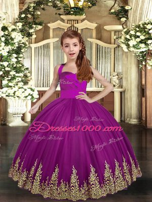 Elegant Tulle Straps Sleeveless Lace Up Embroidery Casual Dresses in Purple