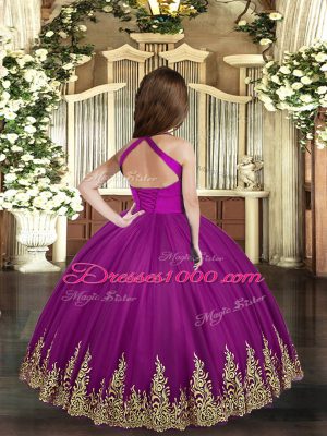 Elegant Tulle Straps Sleeveless Lace Up Embroidery Casual Dresses in Purple