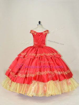 Embroidery Quinceanera Dress Red Lace Up Sleeveless Floor Length