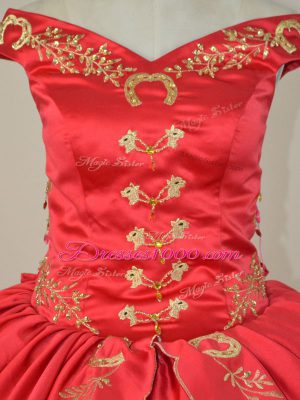 Embroidery Quinceanera Dress Red Lace Up Sleeveless Floor Length