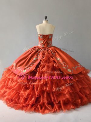 Orange Red 15 Quinceanera Dress Sweet 16 and Quinceanera with Embroidery and Ruffles Sweetheart Sleeveless Lace Up