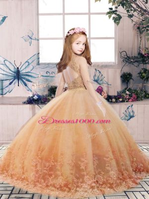 Sleeveless Lace and Appliques Backless Child Pageant Dress