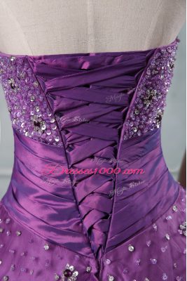 Strapless Sleeveless Lace Up Quinceanera Dress Eggplant Purple and Purple Tulle