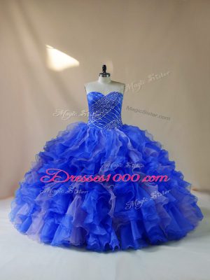 Beading and Ruffles 15 Quinceanera Dress Royal Blue Lace Up Sleeveless Floor Length