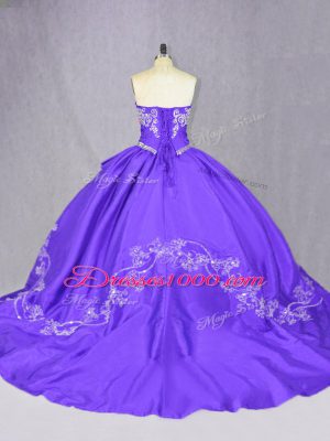 Trendy Purple Sleeveless Embroidery Lace Up Sweet 16 Dresses