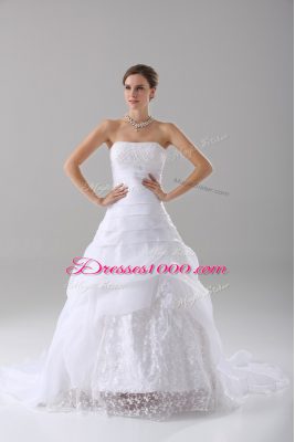 Lace Up Bridal Gown White for Wedding Party with Beading and Lace Brush Train