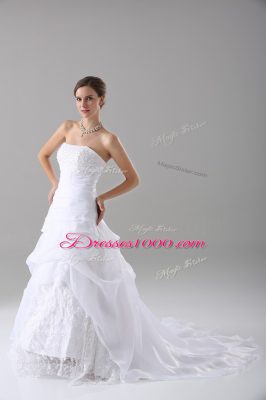 Lace Up Bridal Gown White for Wedding Party with Beading and Lace Brush Train