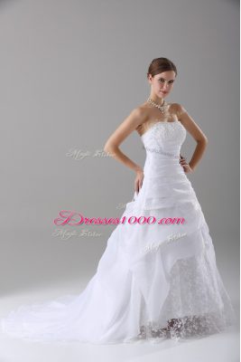 Lace Up Bridal Gown White for Wedding Party with Beading and Lace Brush Train