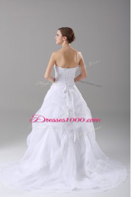 Lace Up Bridal Gown White for Wedding Party with Beading and Lace Brush Train