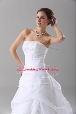 Lace Up Bridal Gown White for Wedding Party with Beading and Lace Brush Train