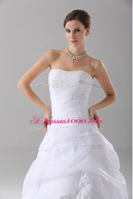 Lace Up Bridal Gown White for Wedding Party with Beading and Lace Brush Train