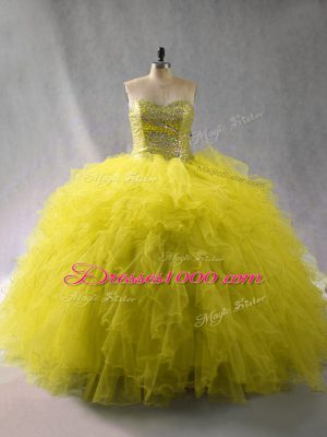 Comfortable Green Lace Up Sweetheart Beading and Ruffles Quinceanera Gowns Tulle Sleeveless