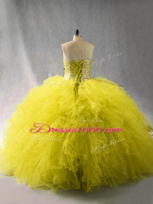 Comfortable Green Lace Up Sweetheart Beading and Ruffles Quinceanera Gowns Tulle Sleeveless