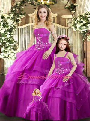 Low Price Tulle Sleeveless Floor Length Ball Gown Prom Dress and Beading