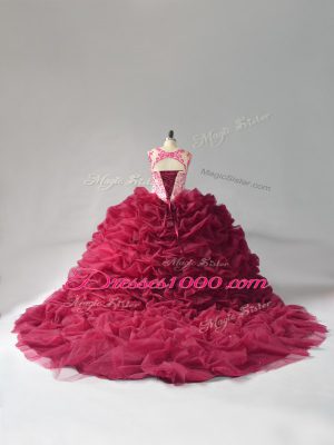 Colorful Burgundy Ball Gowns Beading and Pick Ups Vestidos de Quinceanera Lace Up Organza Sleeveless