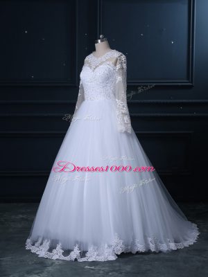 Tulle Long Sleeves Wedding Dress Brush Train and Lace