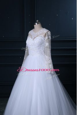 Tulle Long Sleeves Wedding Dress Brush Train and Lace