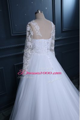 Tulle Long Sleeves Wedding Dress Brush Train and Lace