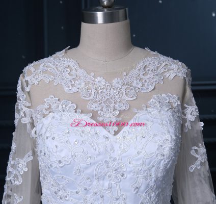 Tulle Long Sleeves Wedding Dress Brush Train and Lace