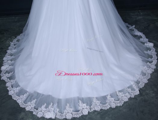 Tulle Long Sleeves Wedding Dress Brush Train and Lace