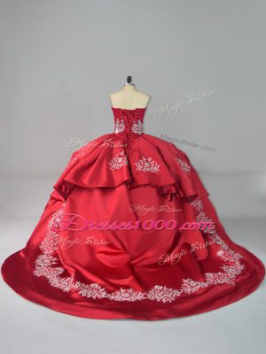 Dramatic Ball Gowns Sleeveless Wine Red 15th Birthday Dress Court Train Lace Up