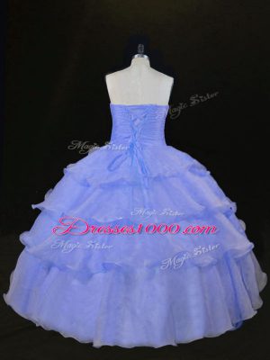 Attractive Lavender Lace Up 15 Quinceanera Dress Ruffles and Hand Made Flower Sleeveless Floor Length