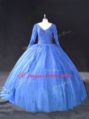 Comfortable Long Sleeves Lace and Appliques Lace Up Quinceanera Gowns