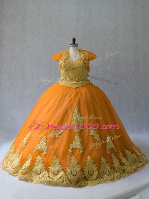 Luxury Lace Up Quinceanera Dresses Gold for Sweet 16 and Quinceanera with Appliques Court Train