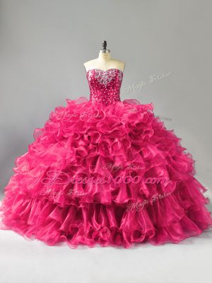 Custom Designed Organza Sleeveless Floor Length Ball Gown Prom Dress and Beading and Ruffles