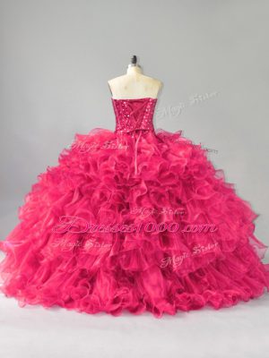 Custom Designed Organza Sleeveless Floor Length Ball Gown Prom Dress and Beading and Ruffles