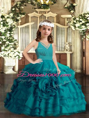 Sleeveless Ruffled Layers and Hand Made Flower Zipper Kids Pageant Dress